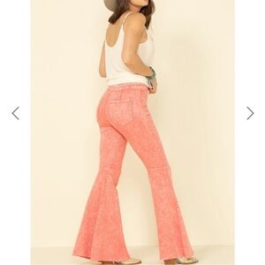 NWT Free People Just Float On Pink Denim Flared Jeans 27